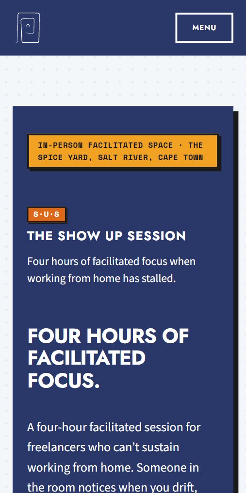 The ND Agency website on a phone: The Show Up Session, four hours of facilitated focus
